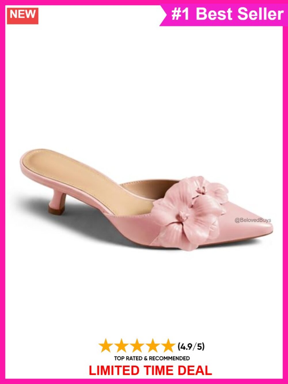 Kitten Heel Mule Pointed Toe Slip On Dressy Party Pump Faux Leather